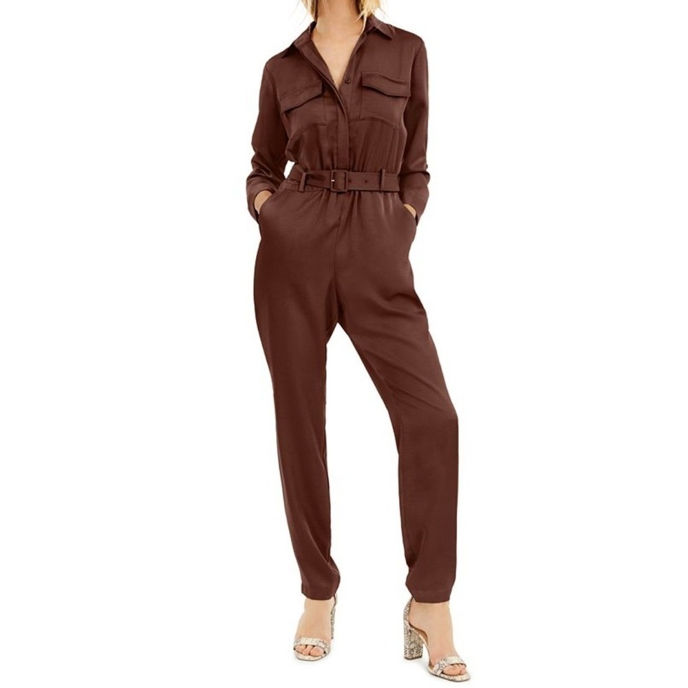INC International Concepts Women's Jumpsuit Size 10 Rust Utility Belted‎